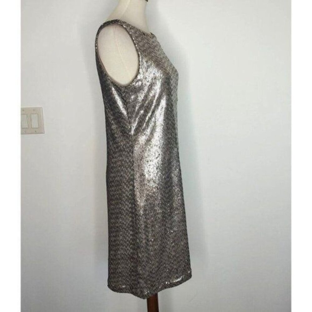White House Black Market Sequin Dress Silver Gold M Cocktail Party Metallic - Picture 6 of 10